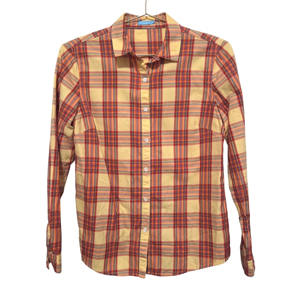 J McLaughlin Womens‎ Yellow Plaid Long Sleeve Button Down Shirt Size 2